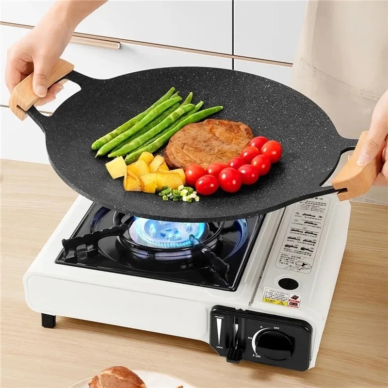 새로운 디자인 1개 한국식 논스틱 원형 그릴 팬, 나무 - Korean Bbq Grill 리뷰 및 가격